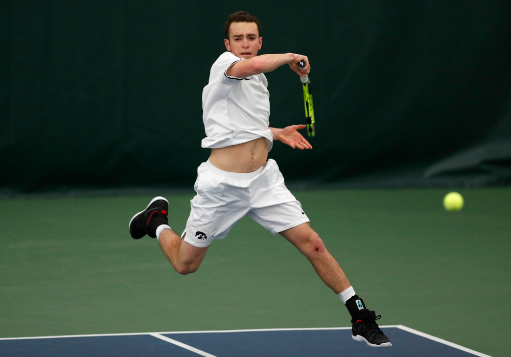Kareem Allaf against Purdue Sunday, April 15, 2018 at the Hawkeye Tennis and Recreation Center. (Brian Ray/hawkeyesports.com)