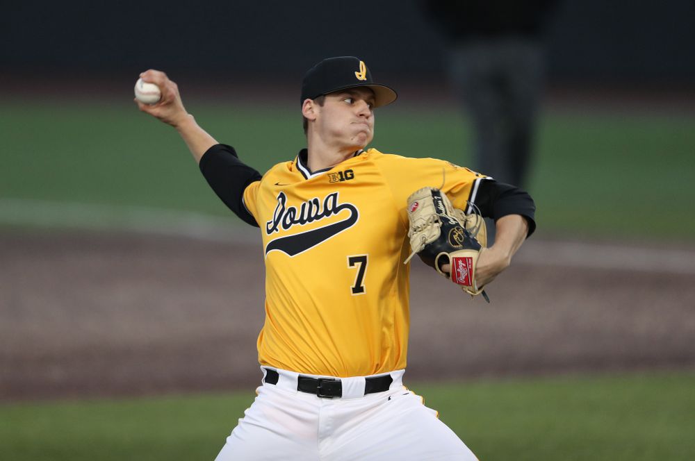 Iowa Hawkeyes Grant Judkins (7) against California State Northridge Sunday, March 17, 2019 at Duane Banks Field. (Brian Ray/hawkeyesports.com)