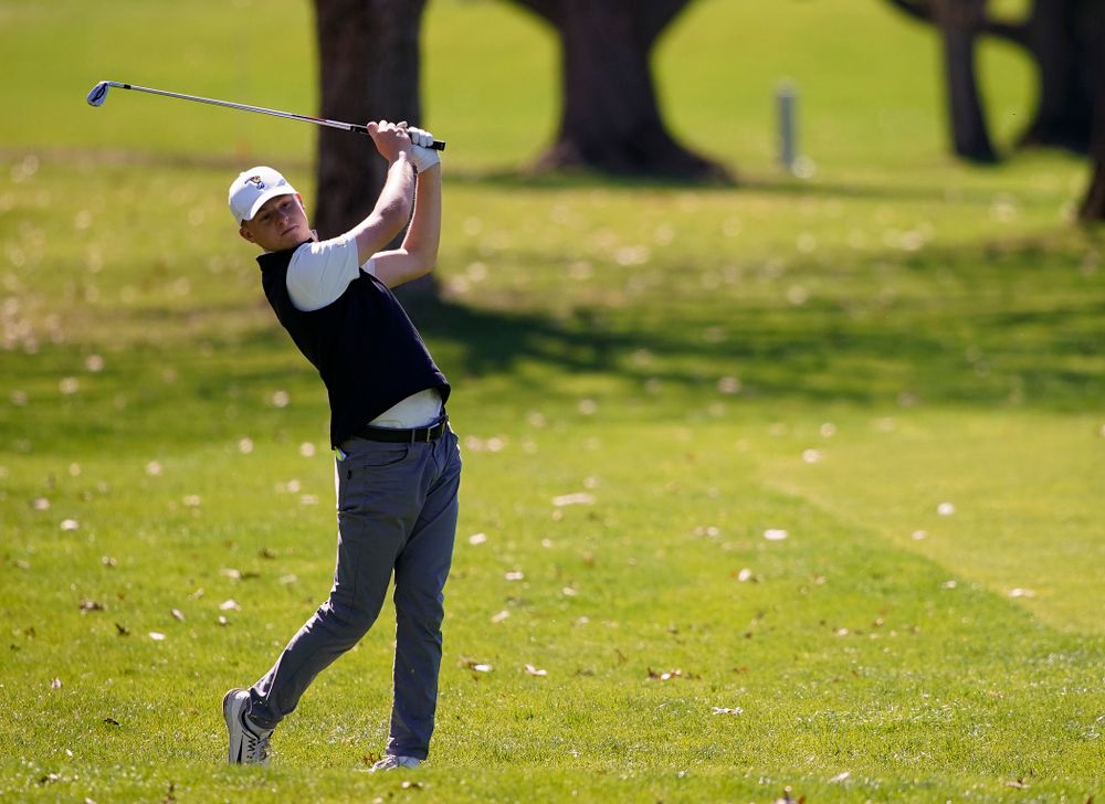 Iowa's Benton Weinberg hits from the fairway during the first round of the Hawkeye Invitational at Finkbine Golf Course in Iowa City on Saturday, Apr. 20, 2019. (Stephen Mally/hawkeyesports.com)