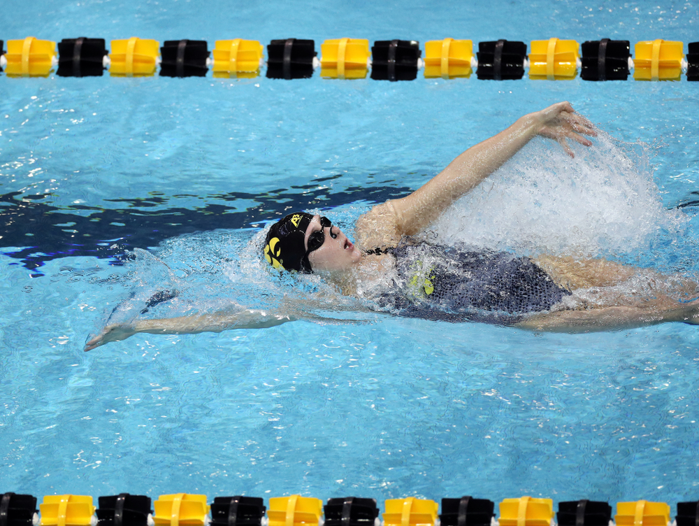 IowaÕs Zoe Pawloski swims the 200 yard backstroke against the Michigan Wolverines Friday, November 1, 2019 at the Campus Recreation and Wellness Center. (Brian Ray/hawkeyesports.com)