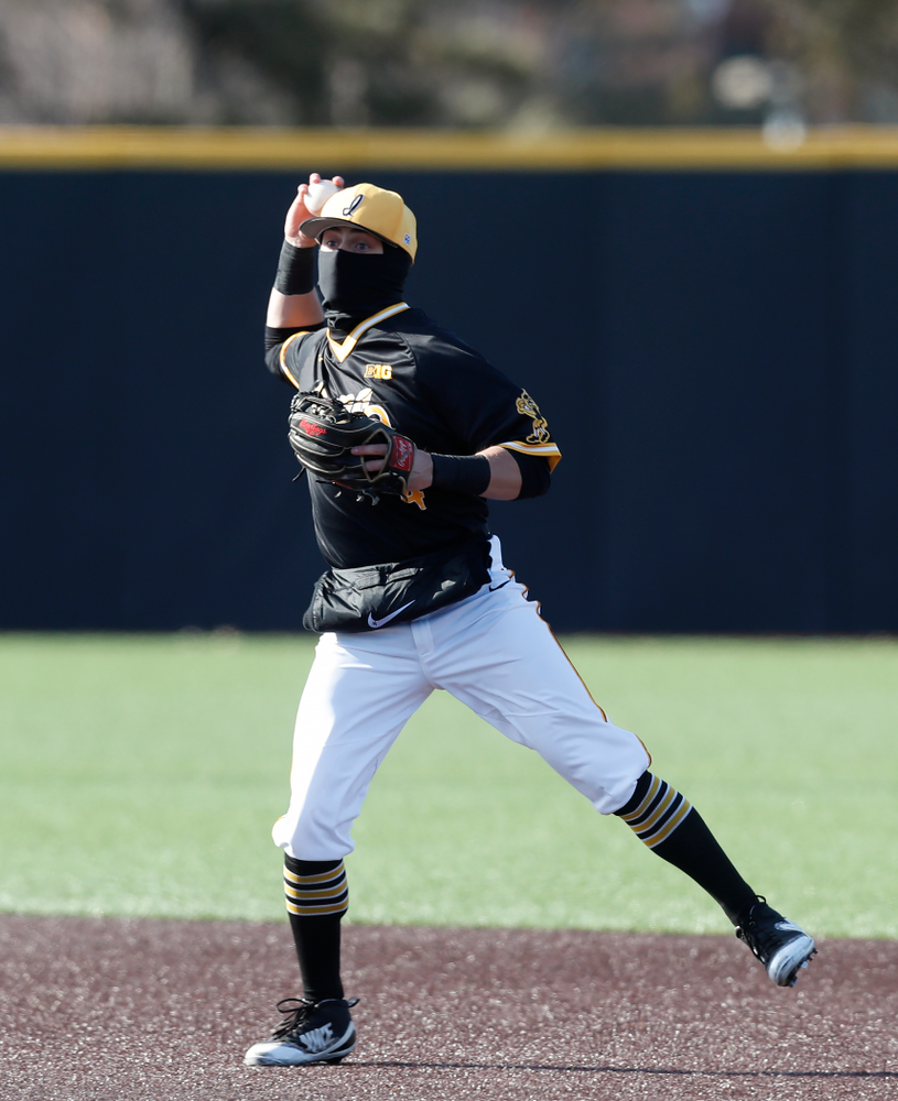 Iowa Hawkeyes infielder Mitchell Boe (4) against Grand View Wednesday, April 4, 2018 at Duane Banks Field. (Brian Ray/hawkeyesports.com)