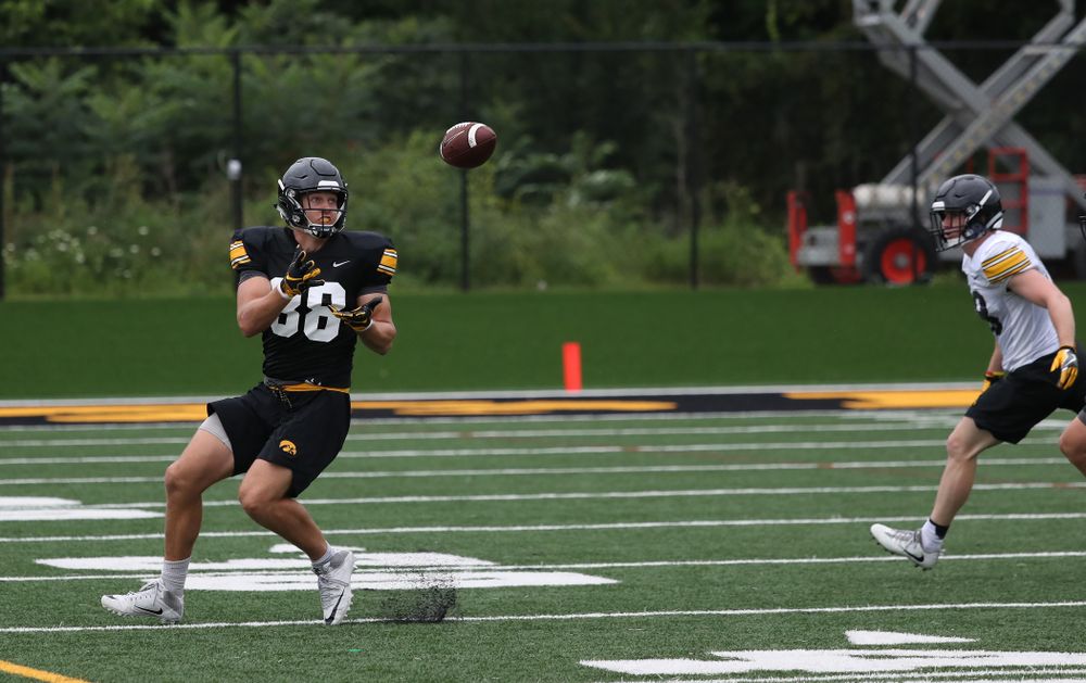 Iowa Hawkeyes tight end T.J. Hockenson (38) during practice No. 4 of Fall Camp Monday, August 6, 2018 at the Hansen Football Performance Center. (Brian Ray/hawkeyesports.com)