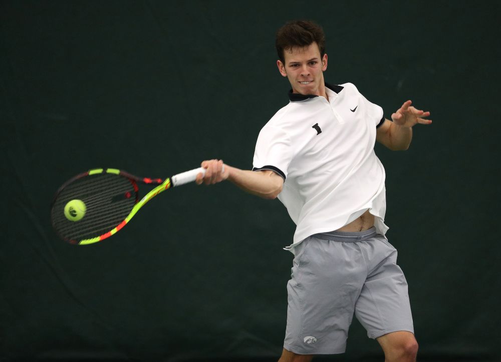 Iowa's Piotr Smietana against Western Michigan Saturday, January 19, 2019 at the Hawkeye Tennis and Recreation Complex. (Brian Ray/hawkeyesports.com)