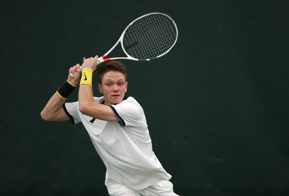 Iowa's Jason Kerst against North Dakota Friday, January 25, 2019 at the Hawkeye Tennis and Recreation Complex. (Brian Ray/hawkeyesports.com)