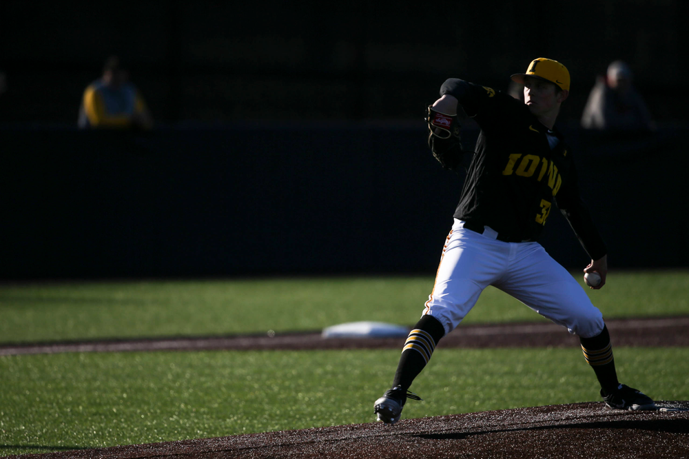 Iowa pitcher Trenton Wallace at the game vs. Bradley on Tuesday, March 26, 2019 at (place). (Lily Smith/hawkeyesports.com)