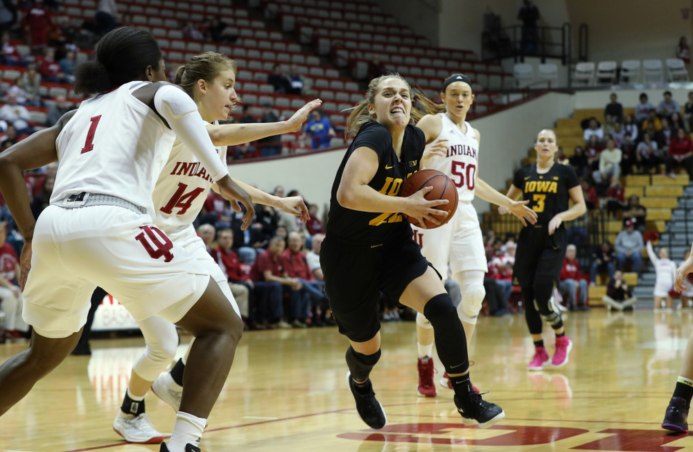 Iowa Hawkeyes guard Kathleen Doyle (22) against the Indiana Hoosiers Thursday, February 21, 2019 at Simon Skjodt Assembly Hall. (Brian Ray/hawkeyesports.com)