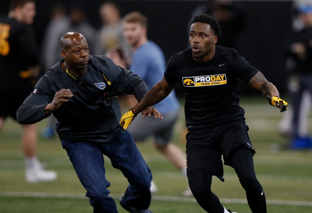 Iowa Hawkeyes running back Akrum Wadley (25) during the team's annual pro day Monday, March 26, 2018 at the Hansen Football Performance Center. (Brian Ray/hawkeyesports.com)