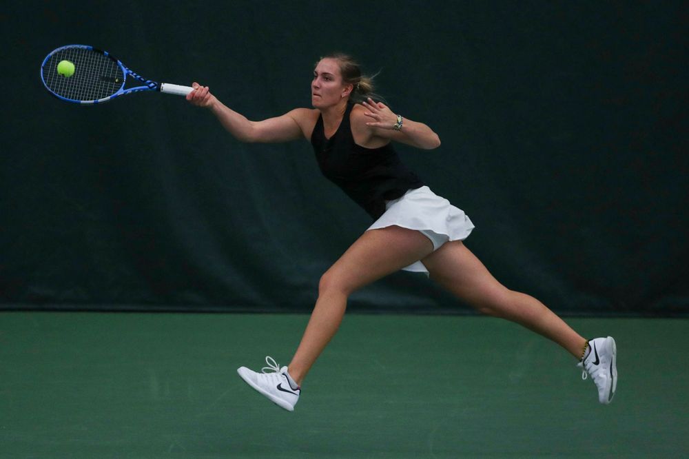 IowaÕs Ashleigh Jacobs at womenÕs tennis senior day vs Nebraska on Saturday, April 13, 2019 at the Hawkeye Tennis and Recreation Complex. (Lily Smith/hawkeyesports.com)