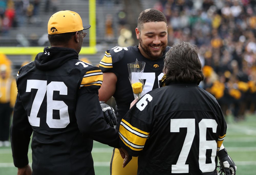 Iowa Hawkeyes offensive lineman Dalton Ferguson (76) during senior day activities before their game against the Nebraska Cornhuskers Friday, November 23, 2018 at Kinnick Stadium. (Brian Ray/hawkeyesports.com)