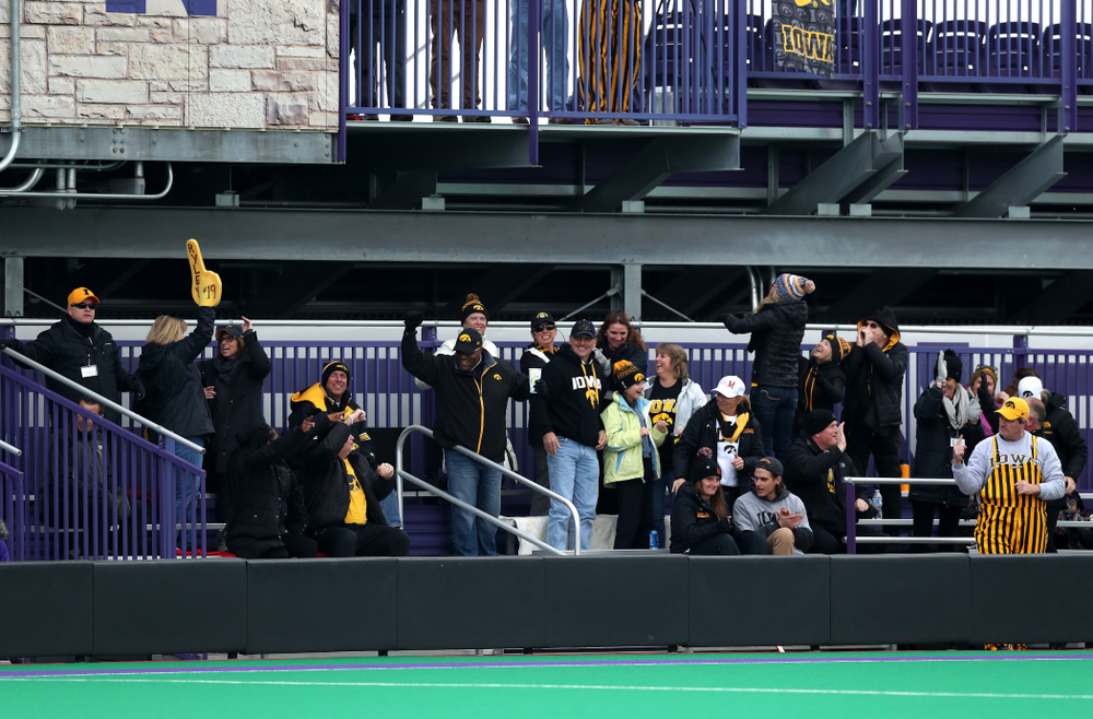 Fans of the Iowa Hawkeyes cheer on the team against the Michigan Wolverines in the semi-finals of the Big Ten Tournament Friday, November 2, 2018 at Lakeside Field on the campus of Northwestern University in Evanston, Ill. (Brian Ray/hawkeyesports.com)