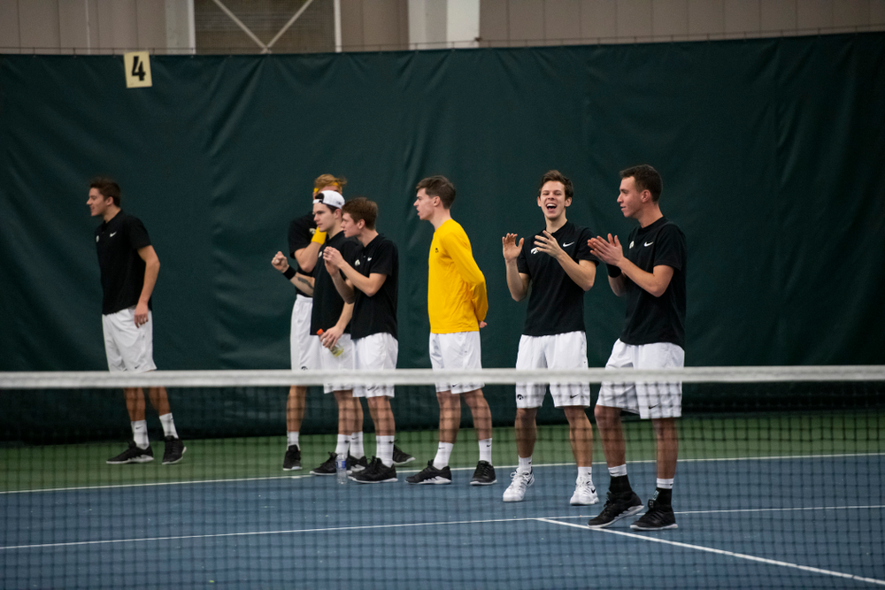 The Iowa men's tennis team competes against Cornell in The Rise Tennis Center in Ithaca, NY on Sunday, Feb. 24, 2019.
