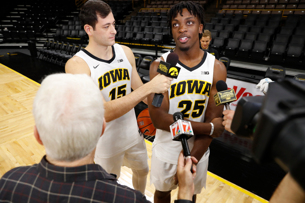 Iowa Hawkeyes forward Ryan Kriener (15) and forward Tyler Cook (25) during the team's annual media day Monday, October 8, 2018 at Carver-Hawkeye Arena. (Brian Ray/hawkeyesports.com)