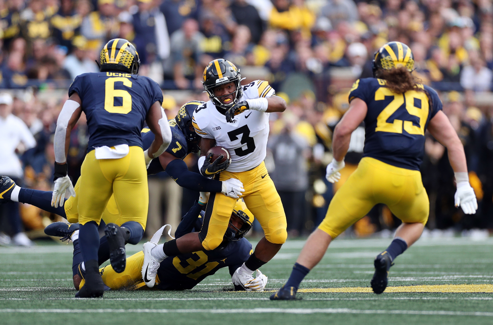 Iowa Hawkeyes wide receiver Tyrone Tracy Jr. (3) against the Michigan Wolverines Saturday, October 5, 2019 at Michigan Stadium in Ann Arbor, MI. (Brian Ray/hawkeyesports.com)