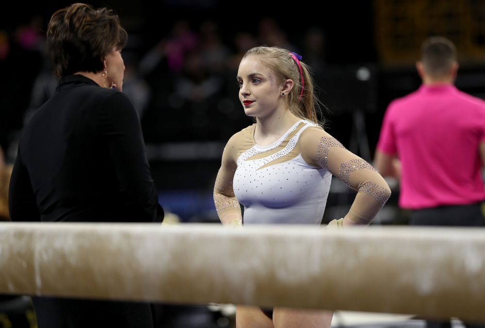 IowaÕs Lauren Guerin competes on the beam against Ball State and Air Force Saturday, January 11, 2020 at Carver-Hawkeye Arena. (Brian Ray/hawkeyesports.com)