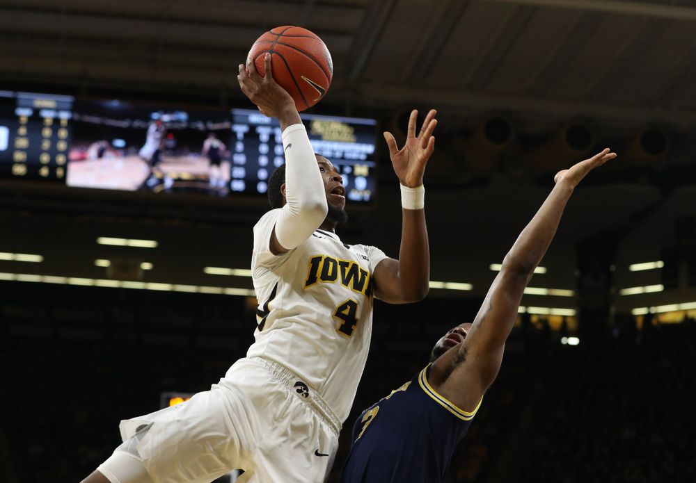 Iowa Hawkeyes guard Isaiah Moss (4) against the Michigan Wolverines Friday, February 1, 2019 at Carver-Hawkeye Arena. (Brian Ray/hawkeyesports.com)