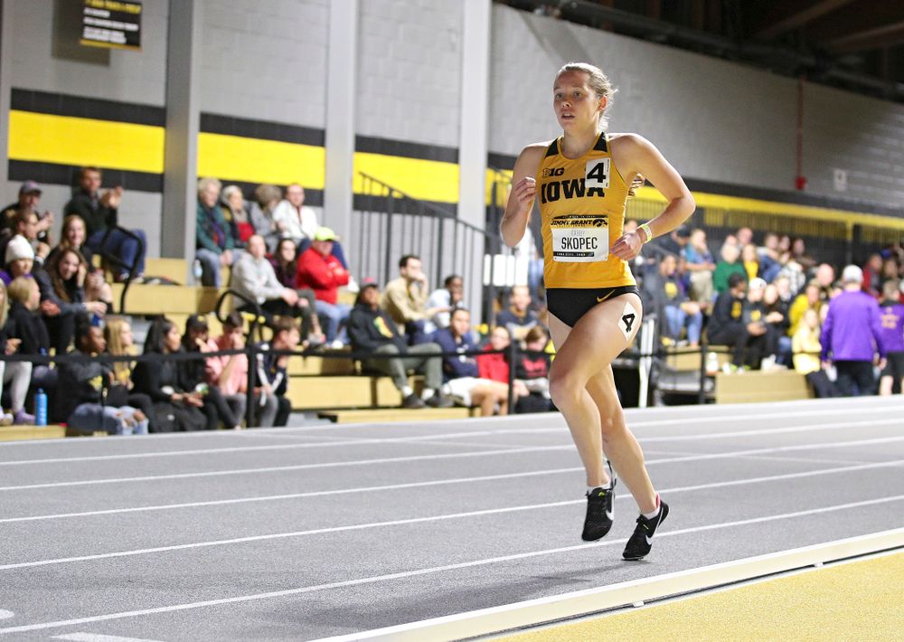 Iowa’s Gabby Skopec runs the women’s 1 mile run event during the Jimmy Grant Invitational at the Recreation Building in Iowa City on Saturday, December 14, 2019. (Stephen Mally/hawkeyesports.com)
