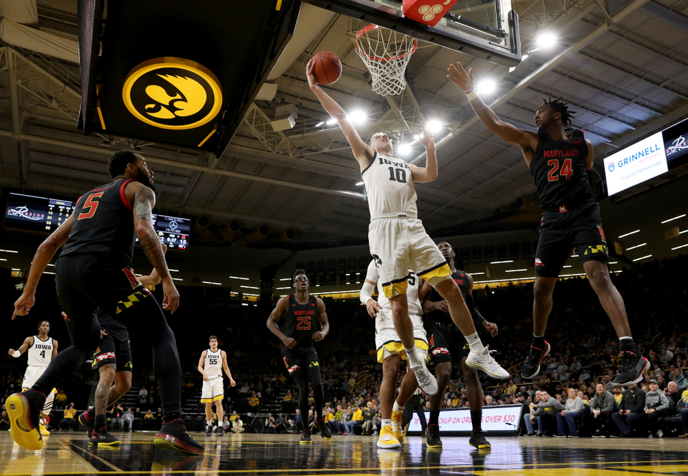 Iowa Hawkeyes guard Joe Wieskamp (10) against the Maryland Terrapins Friday, January 10, 2020 at Carver-Hawkeye Arena. (Brian Ray/hawkeyesports.com)