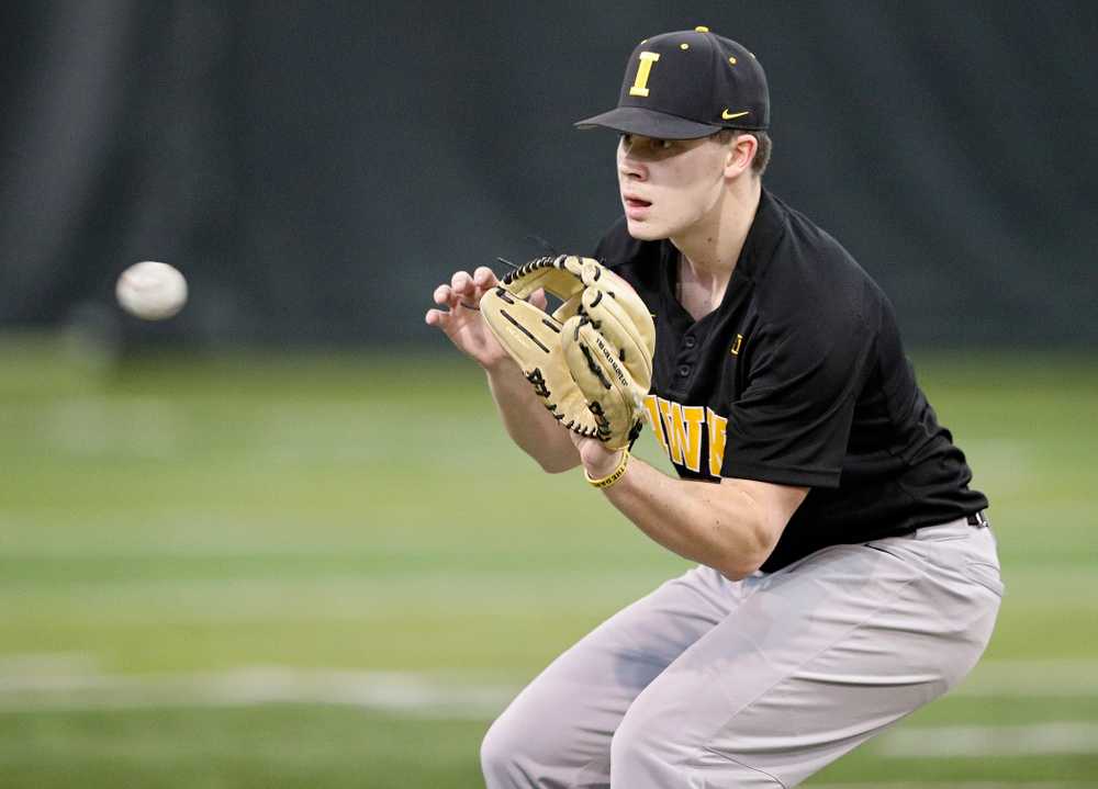 Iowa Hawkeyes utility player Sam Link (3) looks in a throw during practice at the Hansen Football Performance Center in Iowa City on Friday, January 24, 2020. (Stephen Mally/hawkeyesports.com)