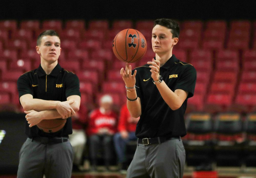 The Iowa Women’s Basketball Managers against the Maryland Terrapins Thursday, February 13, 2020 at the Xfinity Center in College Park, MD. (Brian Ray/hawkeyesports.com)