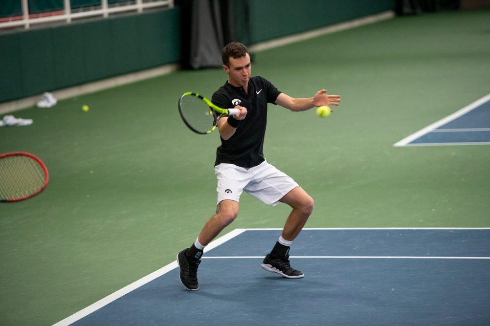 The Iowa men's tennis team competes against Cornell in The Rise Tennis Center in Ithaca, NY on Sunday, Feb. 24, 2019.