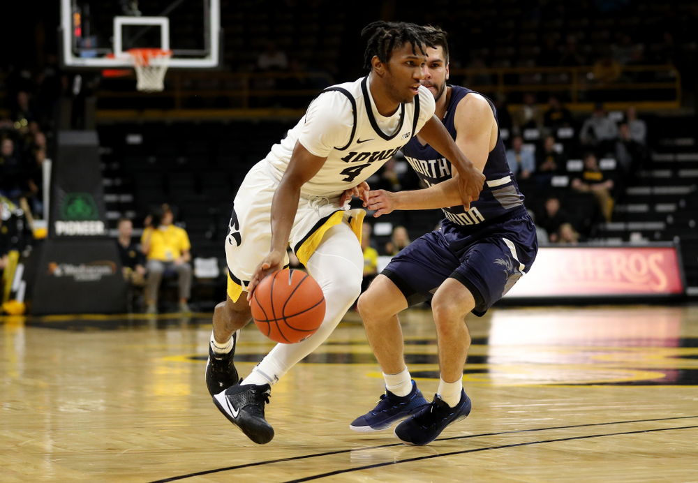 Iowa Hawkeyes guard Bakari Evelyn (4) against North Florida Thursday, November 21, 2019 at Carver-Hawkeye Arena. (Brian Ray/hawkeyesports.com)