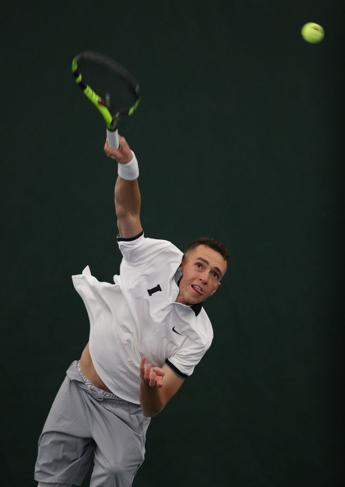 Iowa's Kareem Allaf against Western Michigan Saturday, January 19, 2019 at the Hawkeye Tennis and Recreation Complex. (Brian Ray/hawkeyesports.com)