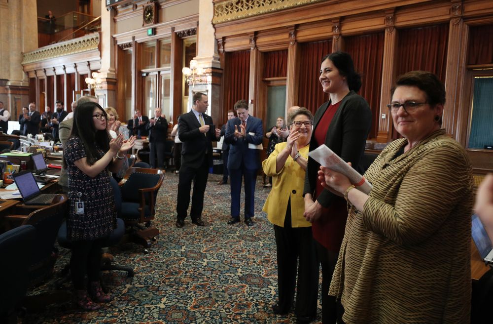 Iowa WomenÕs BasketballÕs Megan Gustafson is recognized with a resolution by the house and the senate at the Iowa State Capitol Wednesday, April 24, 2019 in Des Moines. (Brian Ray/hawkeyesports.com)