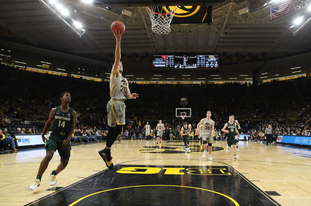Iowa Hawkeyes forward Riley Till (20) against the Michigan State Spartans Thursday, January 24, 2019 at Carver-Hawkeye Arena. (Brian Ray/hawkeyesports.com)