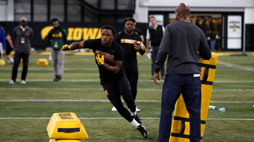 Iowa Hawkeyes running back Akrum Wadley (25) during the team's annual pro day Monday, March 26, 2018 at the Hansen Football Performance Center. (Brian Ray/hawkeyesports.com)