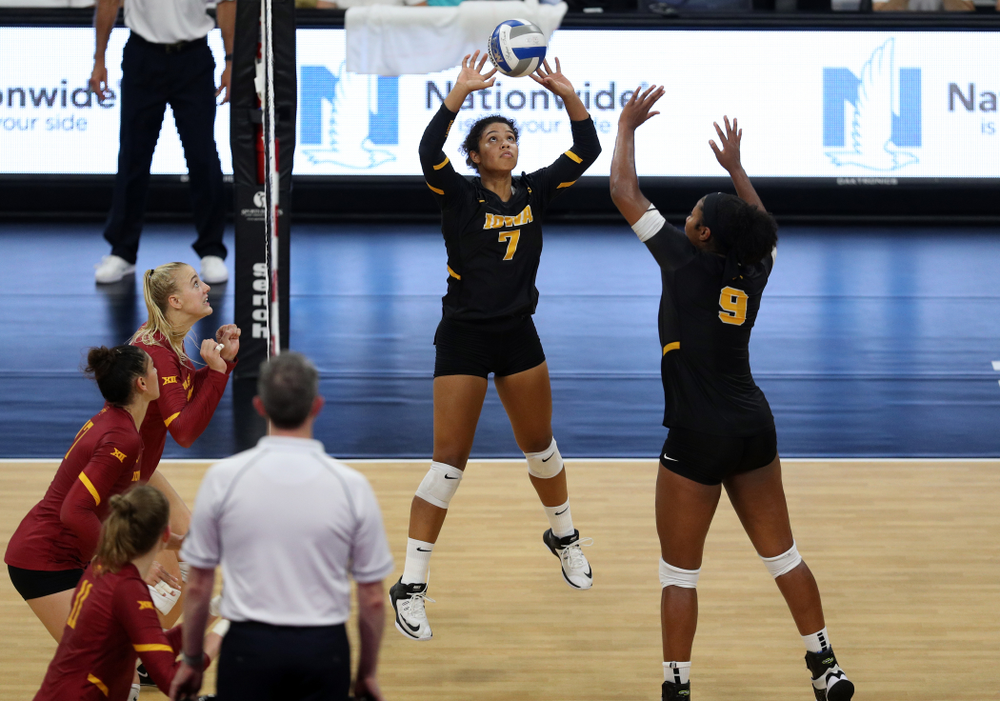 Iowa Hawkeyes setter Brie Orr (7) against the Iowa State Cyclones Saturday, September 21, 2019 at Carver-Hawkeye Arena. (Brian Ray/hawkeyesports.com)