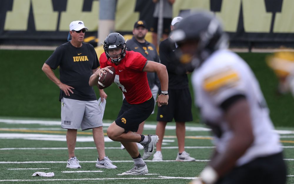 Iowa Hawkeyes quarterback Nathan Stanley (4) during practice No. 4 of Fall Camp Monday, August 6, 2018 at the Hansen Football Performance Center. (Brian Ray/hawkeyesports.com)