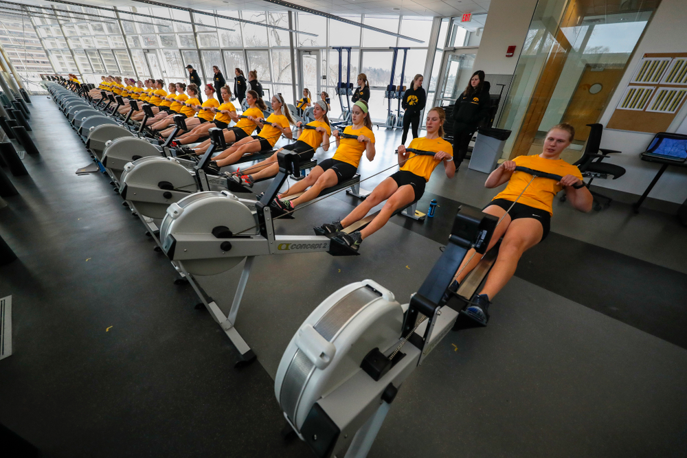 Members of the Iowa Rowing Team workout in the P. Sue Beckwith, M.D., Boathouse Monday, February 12, 2018 in Iowa City. (Brian Ray/hawkeyesports.com)