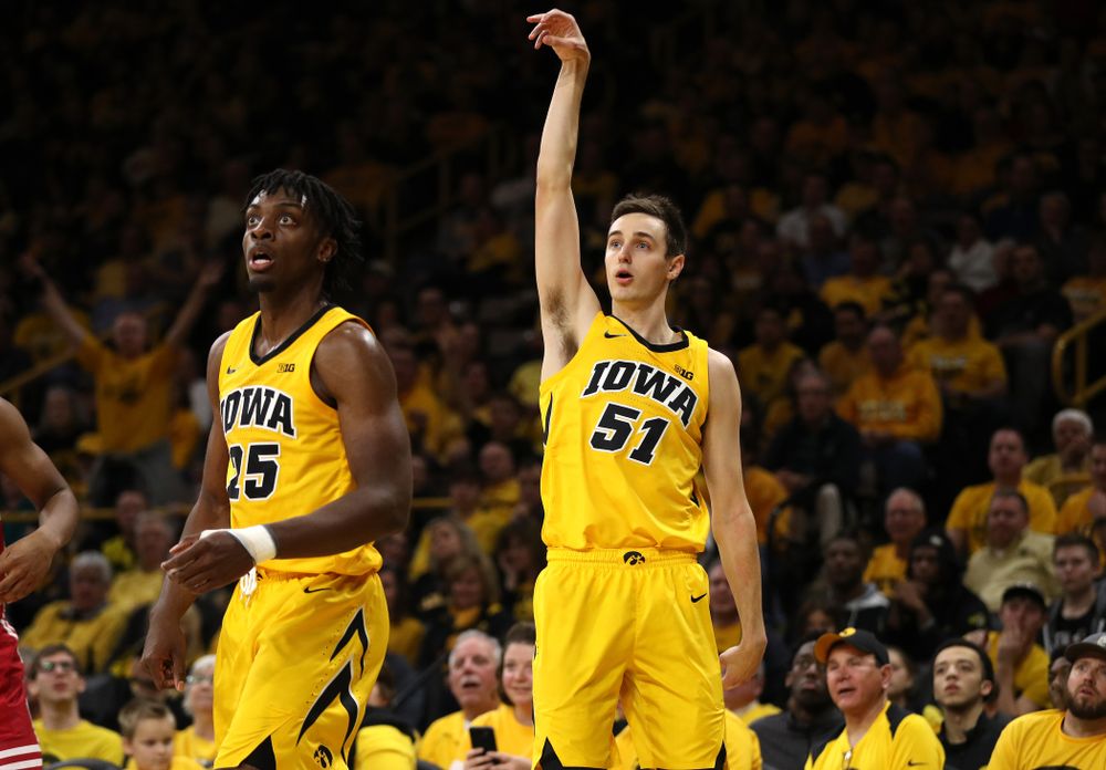 Iowa Hawkeyes forward Nicholas Baer (51) against the Wisconsin Badgers Friday, November 30, 2018 at Carver-Hawkeye Arena. (Brian Ray/hawkeyesports.com)