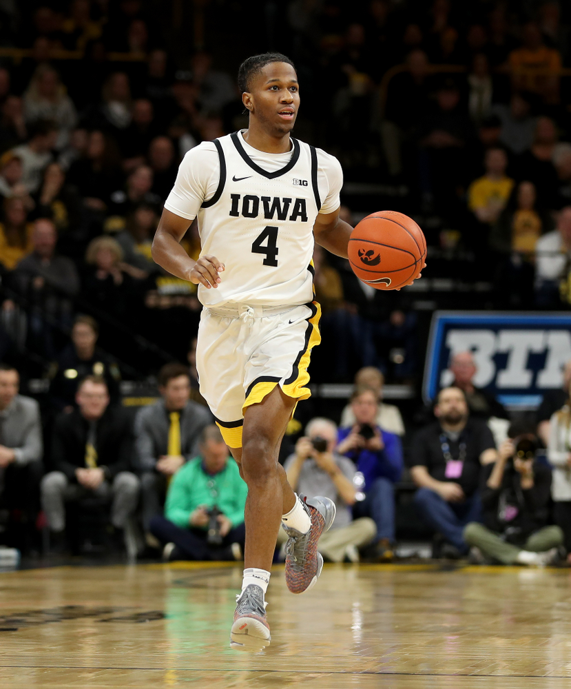 Iowa Hawkeyes guard Bakari Evelyn (4) against Penn State Saturday, February 29, 2020 at Carver-Hawkeye Arena. (Brian Ray/hawkeyesports.com)