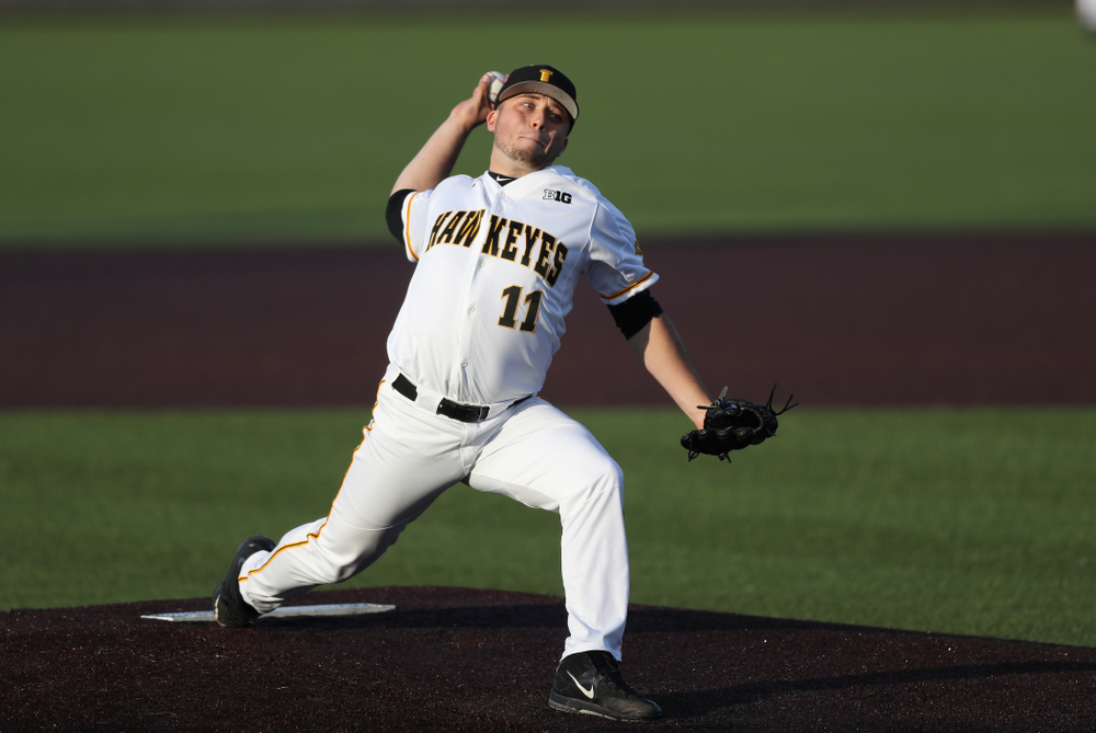 Iowa Hawkeyes Cole McDonald (11) against the Michigan State Spartans Friday, May 10, 2019 at Duane Banks Field. (Brian Ray/hawkeyesports.com)
