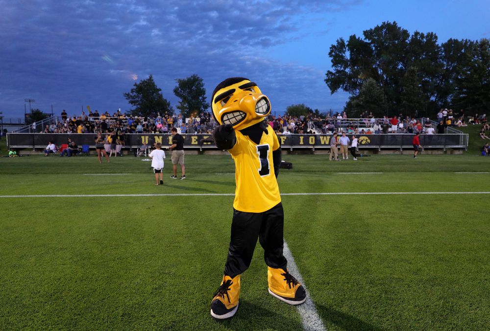 Herky The Hawk during a 2-1 victory over the Iowa State Cyclones Thursday, August 29, 2019 in the Iowa Corn Cy-Hawk series at the Iowa Soccer Complex. (Brian Ray/hawkeyesports.com)