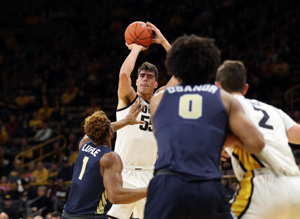 Iowa Hawkeyes forward Luka Garza (55) against Oral Roberts Friday, November 15, 2019 at Carver-Hawkeye Arena. (Brian Ray/hawkeyesports.com)