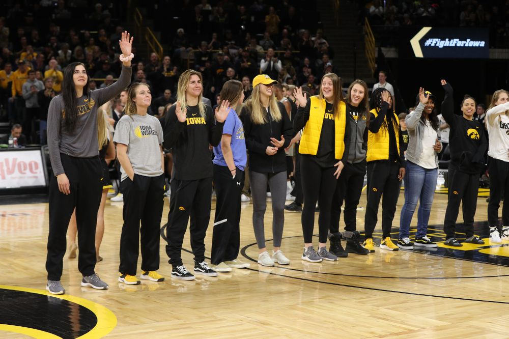 The Iowa Women's Basketball team is recognized during the Iowa Hawkeyes game against the Michigan State Spartans Thursday, January 24, 2019 at Carver-Hawkeye Arena. (Brian Ray/hawkeyesports.com)