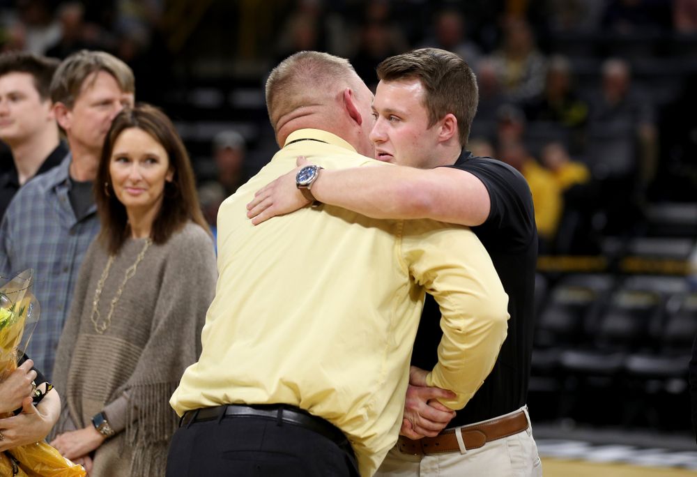 The Iowa Cheerleaders and Dance Team perform on senior night at half-time of the Iowa Hawkeyes game against the Purdue Boilermakers Tuesday, March 3, 2020 at Carver-Hawkeye Arena. (Brian Ray/hawkeyesports.com)