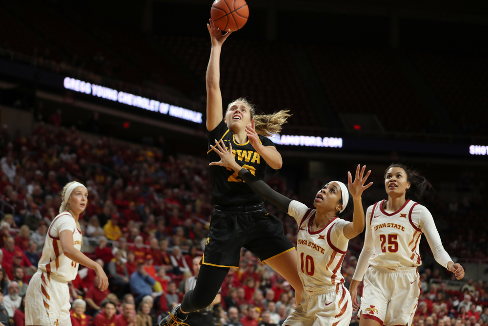 Iowa Hawkeyes guard Kathleen Doyle (22) against the Iowa State Cyclones Wednesday, December 11, 2019 at Hilton Coliseum in Ames, Iowa(Brian Ray/hawkeyesports.com)