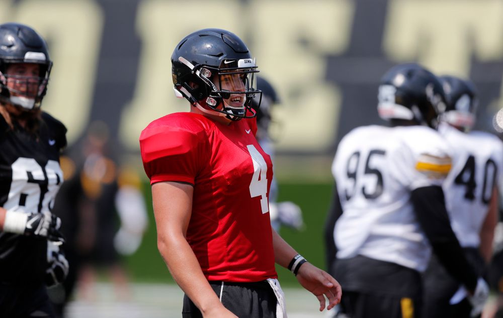 Iowa Hawkeyes quarterback Nathan Stanley (4) during fall camp practice No. 9 Friday, August 10, 2018 at the Kenyon Practice Facility. (Brian Ray/hawkeyesports.com)