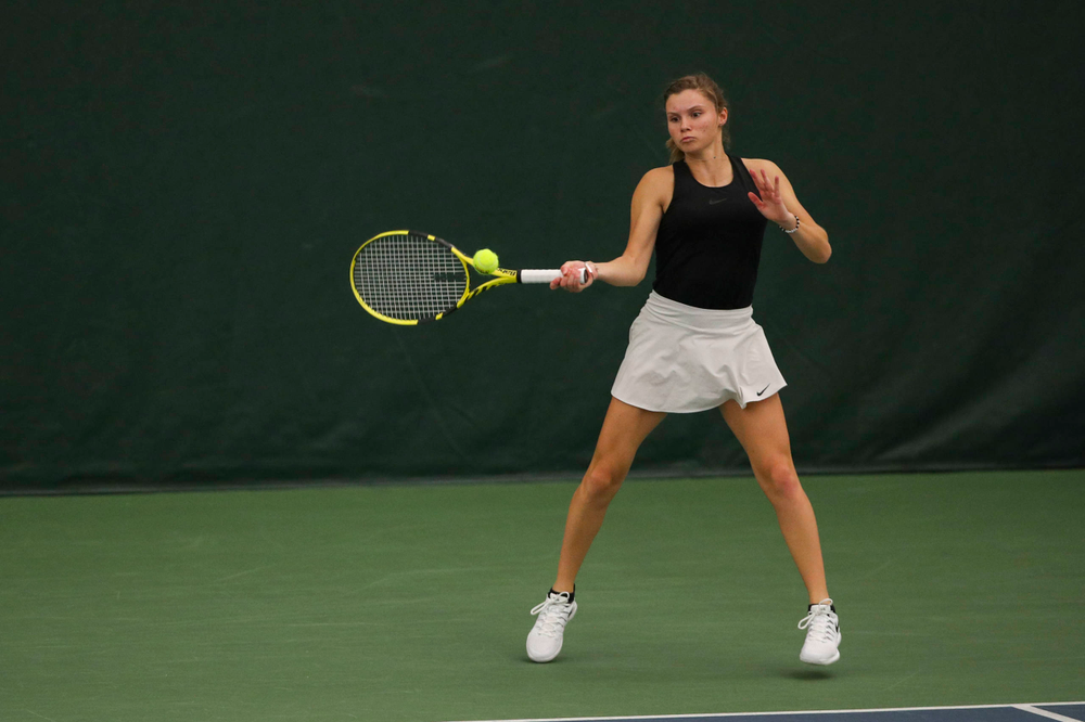 IowaÕs Danielle Burich at womenÕs tennis senior day vs Nebraska on Saturday, April 13, 2019 at the Hawkeye Tennis and Recreation Complex. (Lily Smith/hawkeyesports.com)