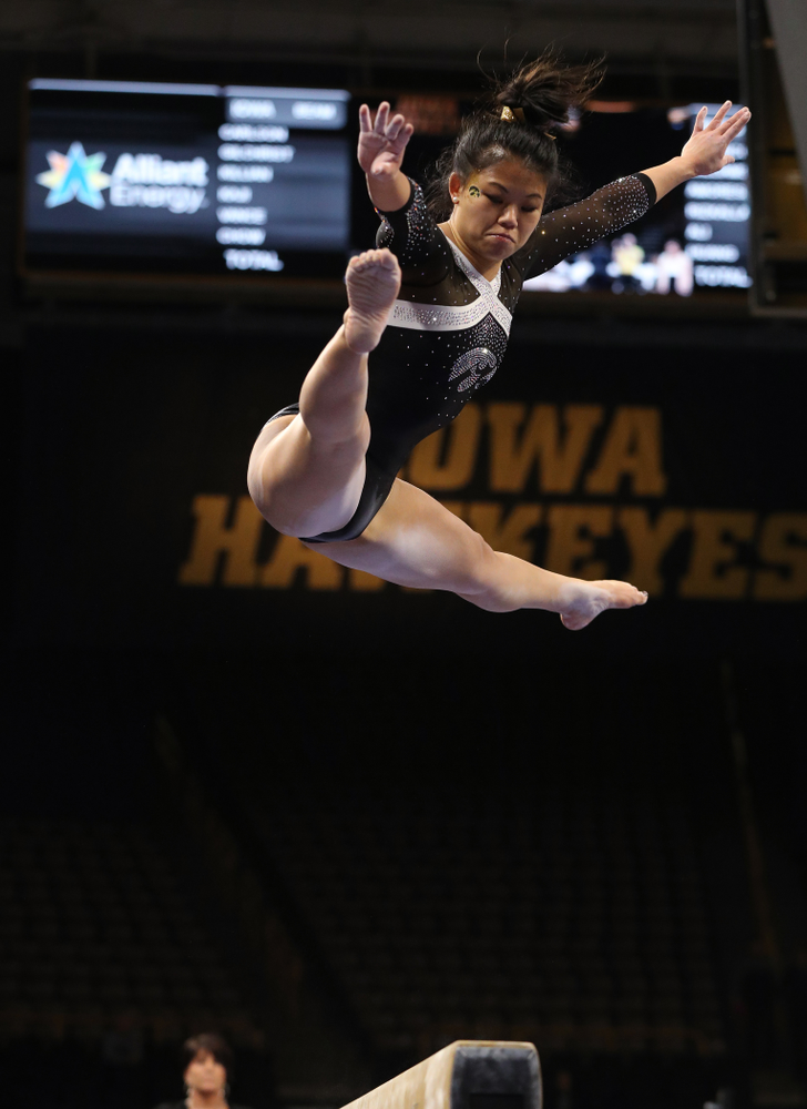 Iowa's Misty-Jade Carlson competes on the beam against the Rutgers Scarlet Knights Saturday, January 26, 2019 at Carver-Hawkeye Arena. (Brian Ray/hawkeyesports.com)