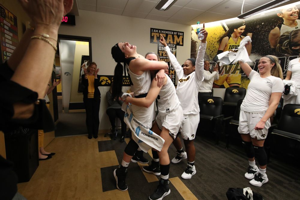 Iowa Hawkeyes forward Megan Gustafson (10) and forward Hannah Stewart (21) against the Rutgers Scarlet Knights Wednesday, January 23, 2019 at Carver-Hawkeye Arena. (Brian Ray/hawkeyesports.com)
