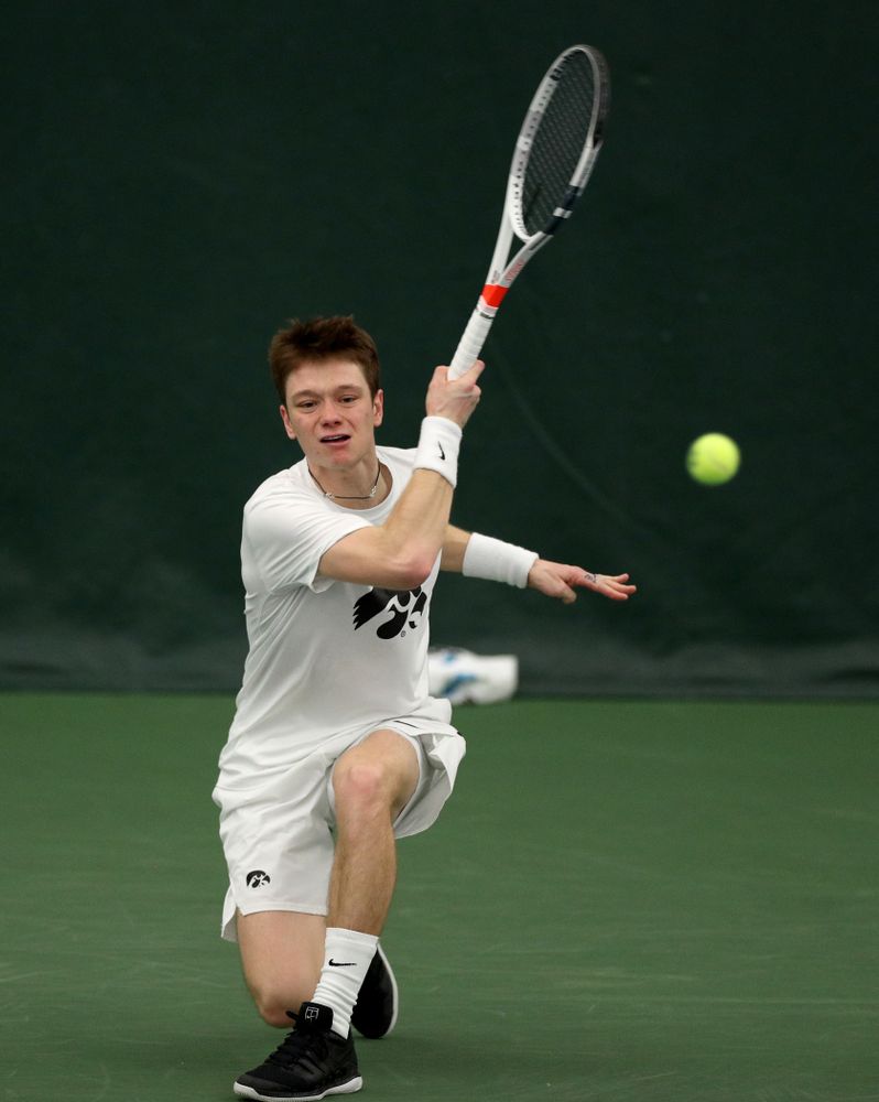 Iowa’s Jason Kerst against Cornell Sunday, March 8, 2020 at the Hawkeye Tennis and Recreation Center. (Brian Ray/hawkeyesports.com)