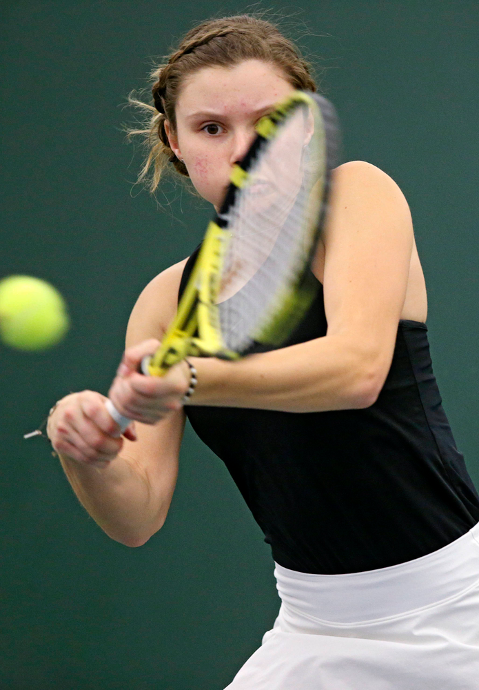 Iowa's Cloe Ruette during their doubles match against Indiana at the Hawkeye Tennis and Recreation Complex in Iowa City on Sunday, Mar. 31, 2019. (Stephen Mally/hawkeyesports.com)