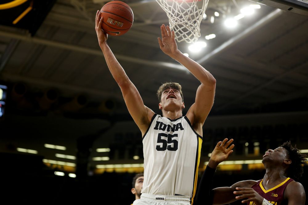 Iowa Hawkeyes forward Luka Garza (55) against the Minnesota Golden Gophers Monday, December 9, 2019 at Carver-Hawkeye Arena. (Brian Ray/hawkeyesports.com)