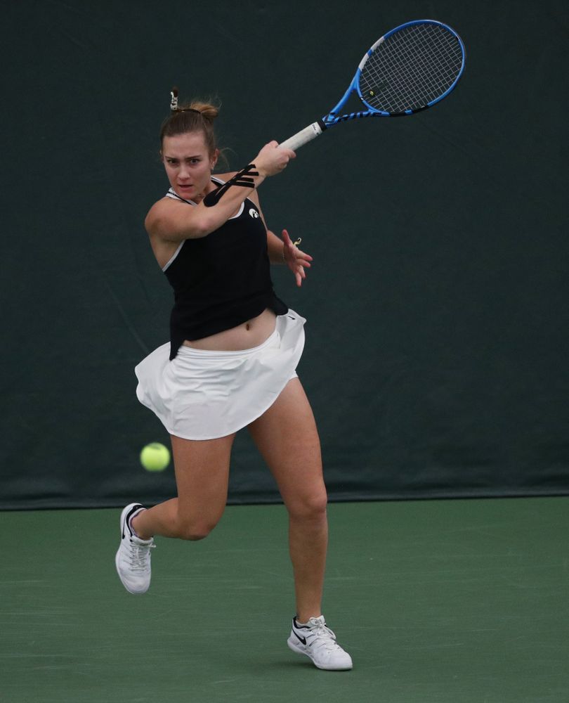 Iowa's Ashleigh Jacobs during a doubles match against North Texas Sunday, January 20, 2019 at the Hawkeye Tennis and Recreation Center. (Brian Ray/hawkeyesports.com)