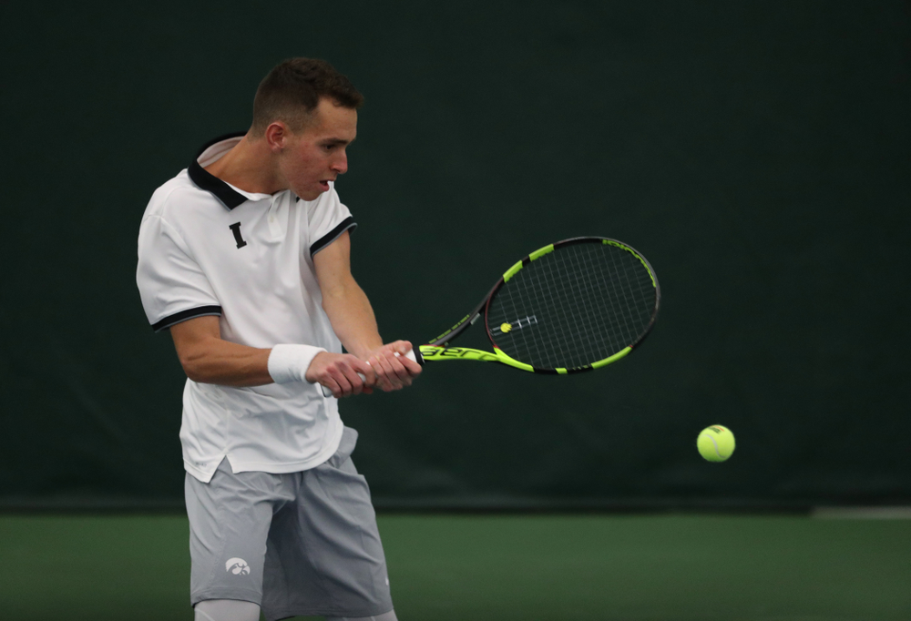 Iowa's Kareem Allaf against Western Michigan Saturday, January 19, 2019 at the Hawkeye Tennis and Recreation Complex. (Brian Ray/hawkeyesports.com)