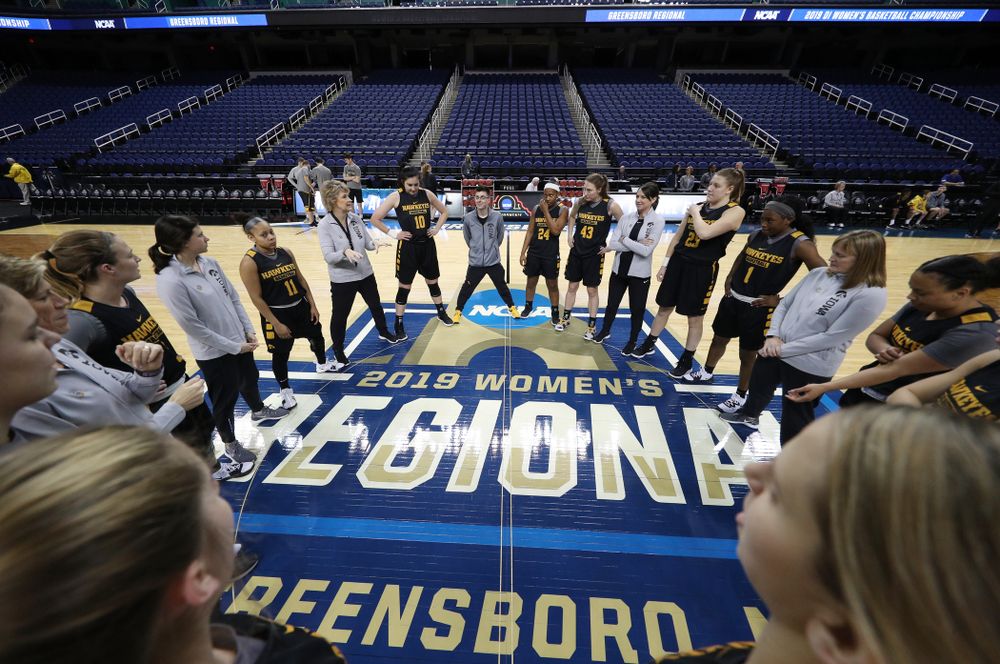 The Iowa Hawkeyes during media and practice as they prepare for their Sweet 16 matchup against NC State Friday, March 29, 2019 at the Greensboro Coliseum in Greensboro, NC.(Brian Ray/hawkeyesports.com)